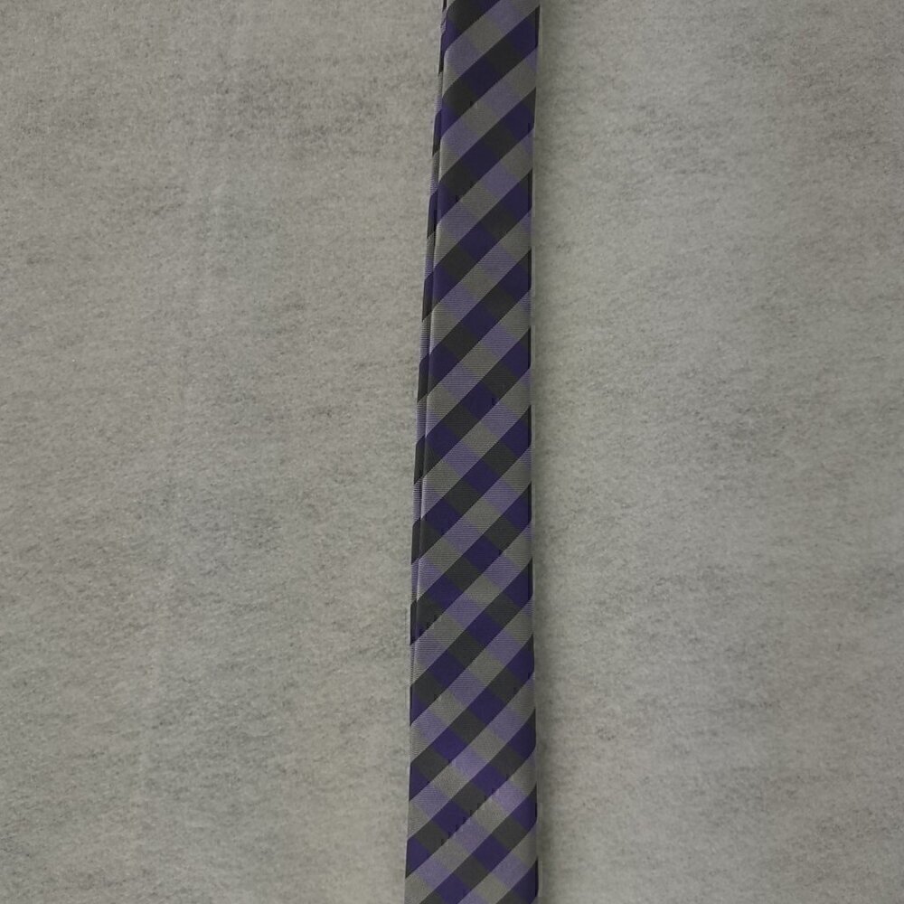 JF J. Ferrar Men's Purple, Gray, Dark Gray Striped 100% Polyester Men’ Neck Tie - Picture 5 of 12